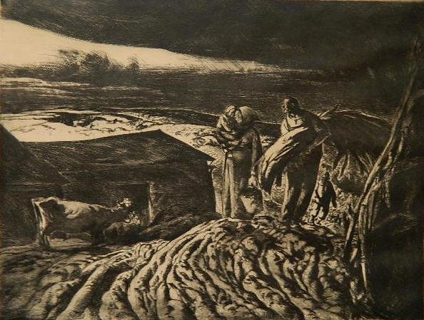 John Costigan etching: John Costigan- ''Fodder''- etching, 1934, signed and titled in pencil. 9 3/4 x 12 3/4''