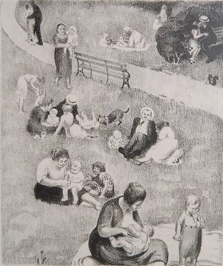 Mabel Dwight lithograph: Mabel Dwight- ''In The Park'' (Central Park, New York City 1928) (Robinson and Pirog 34)- lithograph, 1950, signed and dated in pencil, edition of 50. 11 x 9 1/4''