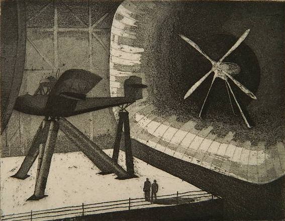 Harry Mack aquatint: Harry Mack- ''Wind Tunnel''- aquatint, 1936, signed and titled in pencil. 7 x 9''