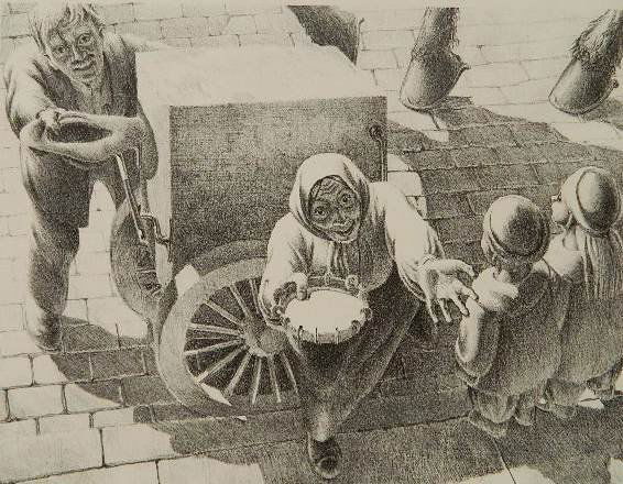 Kyra Markham lithograph: Kyra Markham- ''Penny Lady?''- lithograph, 1936, signed and titled in pencil. 9 7/8 x 12 7/8''