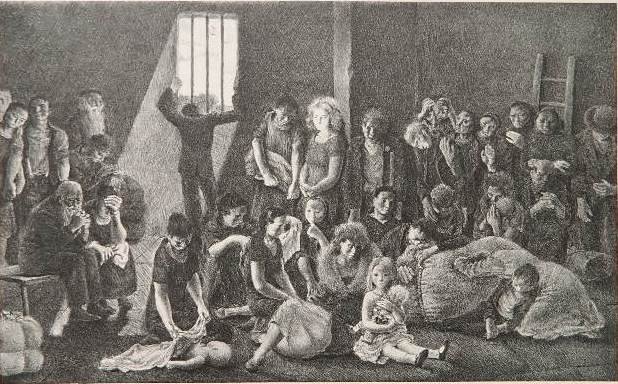 John Mc Clellan lithograph: John Mc Clellan- ''Imprisoned People''- lithograph, 1939, signed and annotated '/44' in pencil. 10 3/4 x 17 1/2''
