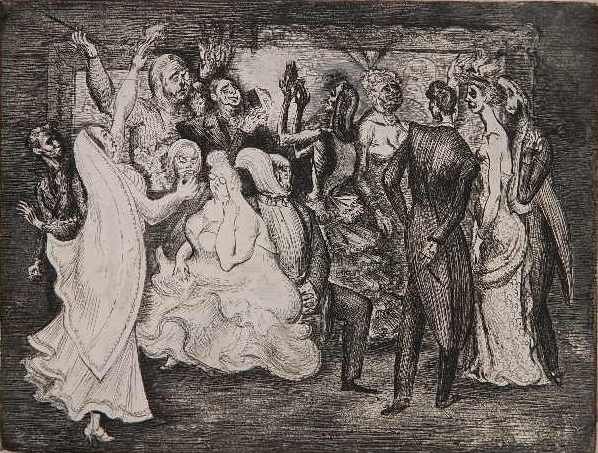 Bernard Perlin etching: Bernard Perlin- Picasso First Night- etching, 1939, signed, dated and titled in pencil. 9 x 11 3/4''