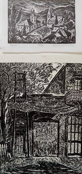 Charles Surendorf 2 linocuts: Charles Surendorf- ''Old Fire House - Columbia''; ''Lode Lynching - Columbia''- 2 linocuts, both signed, titled and annotated '3rd Ed/100' in pencil. 13 1/2 x 10''; 12 x 16''