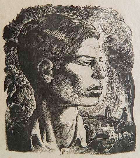 Lynd Ward wood engraving: Lynd Ward- Profile- wood engraving, signed in pencil, slightly light struck. 5 1/4 x 4 3/4''