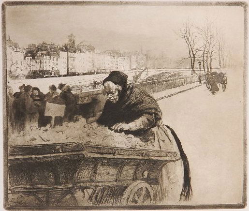 Edgar Chahine etching: Edgar Chahine- ''La Marchand Des Quatres'' (Tabanelli 49)- etching, 1900, signed and numbered 32/40 in pencil, very good condition. 11 7/8 x 13 7/8''