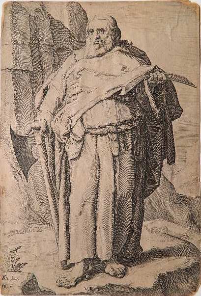 Jacob de Gheyn II engraving: Jacob de Gheyn II- ''St. Matthew''- engraving, plate 9 from the series: Christ, The Twelve Apostles and St. Paul with the Creed, fair condition. 7 1/2 x 11''