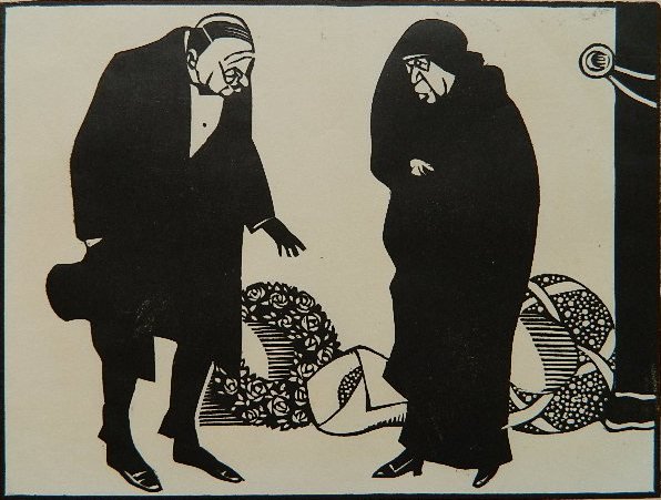 Rene Hermann-Paul woodcut: Rene Hermann-Paul- Old Couple- woodcut, ca. 1920. 7 1/4 x 9 5/8''