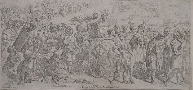 Giovanni Lanfranco engraving: Giovanni Lanfranco- ''A Scene From Roman History''- engraving, laid down. 11 3/4 x 24 3/4''