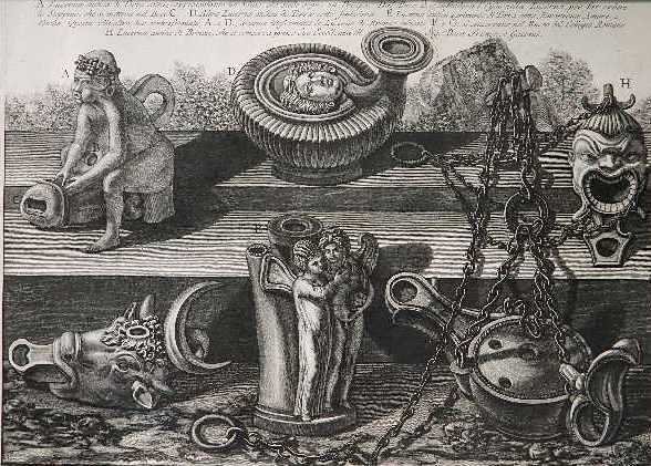 Giovanni B. Piranesi etching: Giovanni B. Piranesi- ''A Lucerna antica di Terra cotta...''- etching, tear in paper. 15 x 20 3/4''
