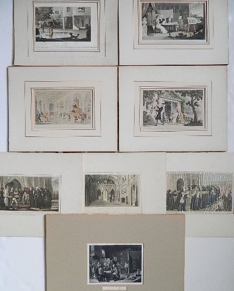 Thomas Rowlandson 7 engravings: Thomas Rowlandson- Untitled- 7 engravings in colors, various sizes.