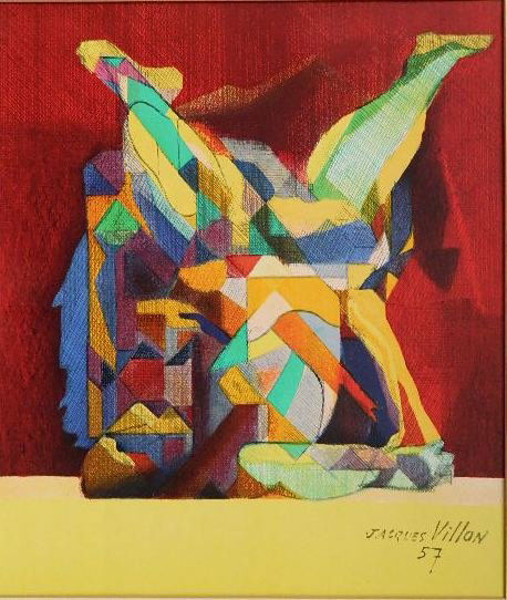 Jacques Villon lithograph: Jacques Villon- ''La Lutte'' (Ginestet and Pouillon 445)- lithograph in colors, 1957, laid down, edges trimmed. 29 x 20''