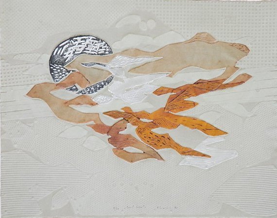 Paolo Boni etching: Paolo Boni- Abstract- etching in colors with embossing, 1970, signed, dated, titled and numbered 7/25 in pen. 19 3/4 x 25''