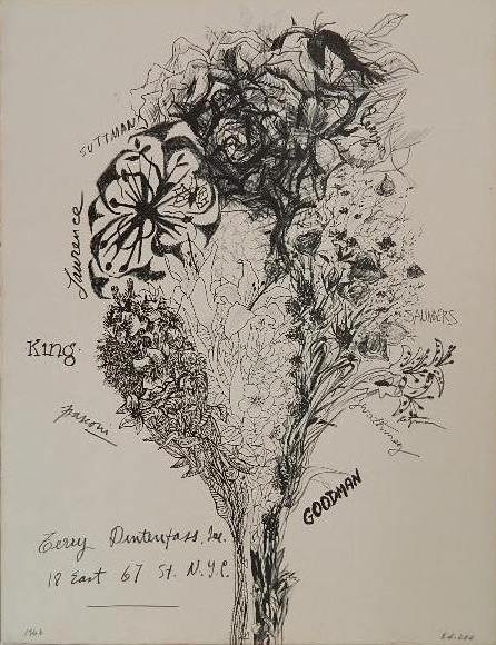 Marlyn Dintenfass lithograph: Marlyn Dintenfass- Poster for Terry Dintenfass Inc.- lithograph, 1962, dated and annotated 'Ed. 100' in pencil. 26 x 20''
