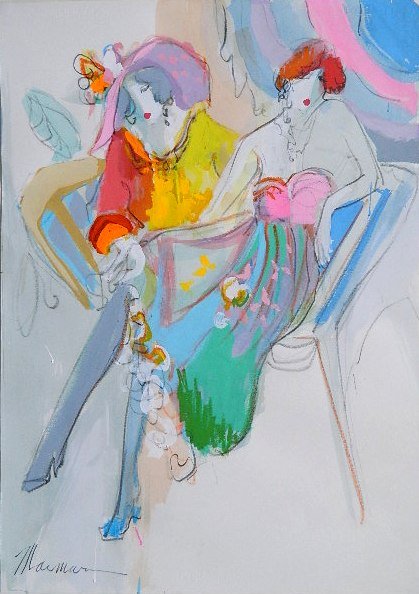 Isaac Maimon watercolor: Isaac Maimon- ''Secrets''- watercolor on paper, signed Maimon lower left. 19 x 27 1/2''