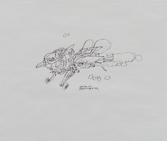Nelson Roberts pen and ink: Nelson Roberts- ''Venus Ship-Coup''- pen and ink on paper, 1973, signed, dated and titled lower center, very good condition. 4 3/4 x 8 1/2''