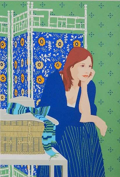 Phyllis Sloane silkscreen: Phyllis Sloane- Seated Girl- silkscreen in colors, signed and numbered 56/300 in pencil, very good condition. 24 3/4 x 17''