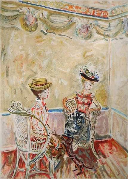 Constantin Terechkovitch lithograph: Constantin Terechkovitch- Two Ladies- lithograph in colors, 1963, signed and dated in pencil. 25 x 17''