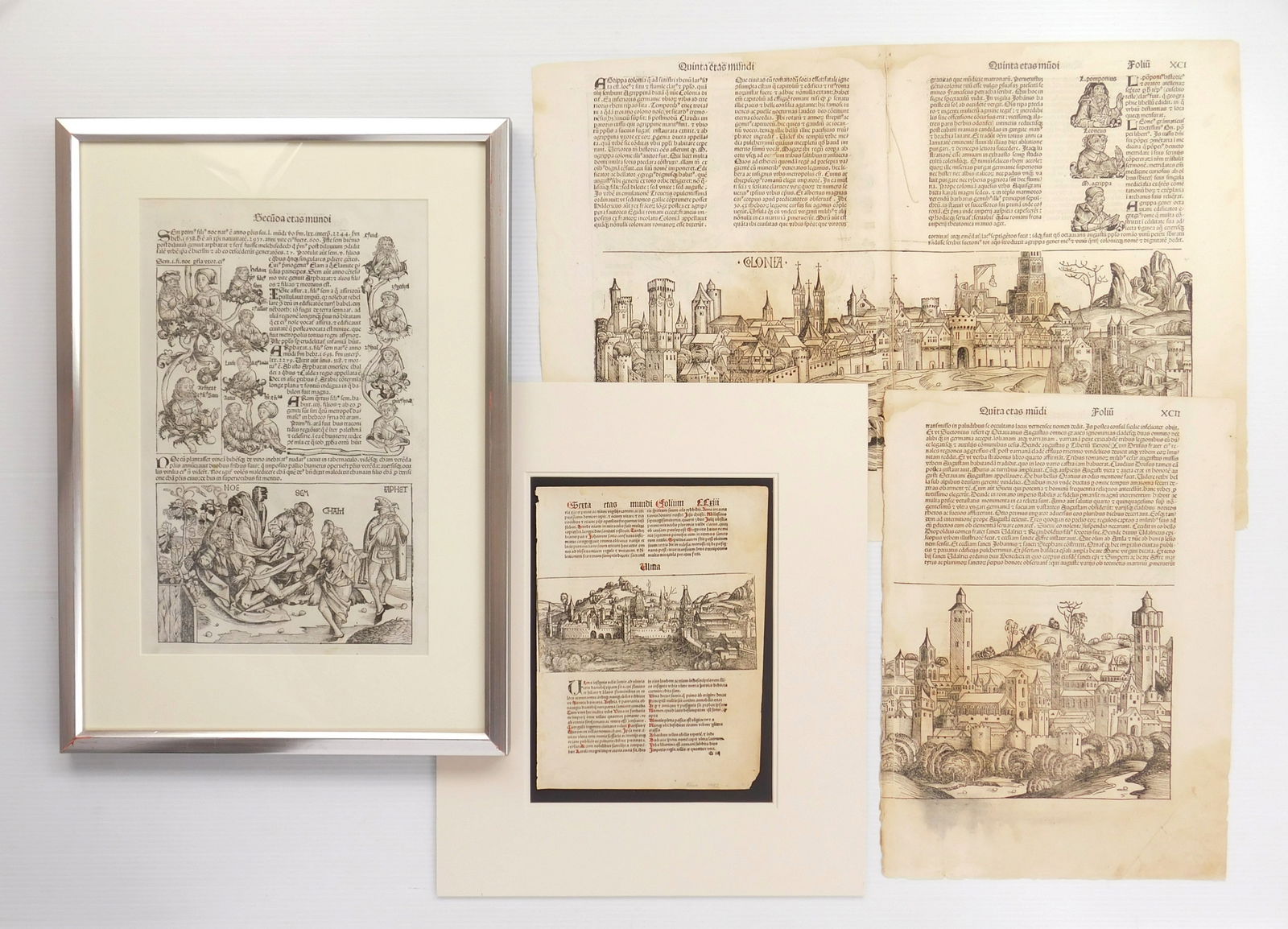 4 Nuremburg Chronicle woodcut leaves (1 of 9)