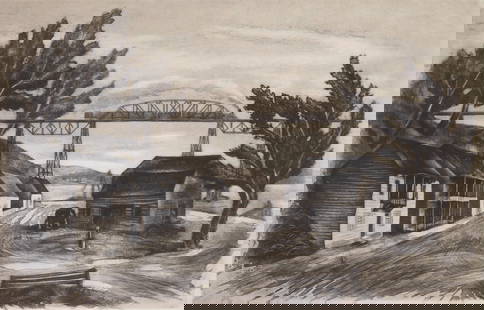 Albert Heckman (American, 1893-1971) aquatint: Cross Roads aquatint, signed and titled in pencil. 8 3/4 x 13 5/8" Provenance: Private collection- Detroit, MI