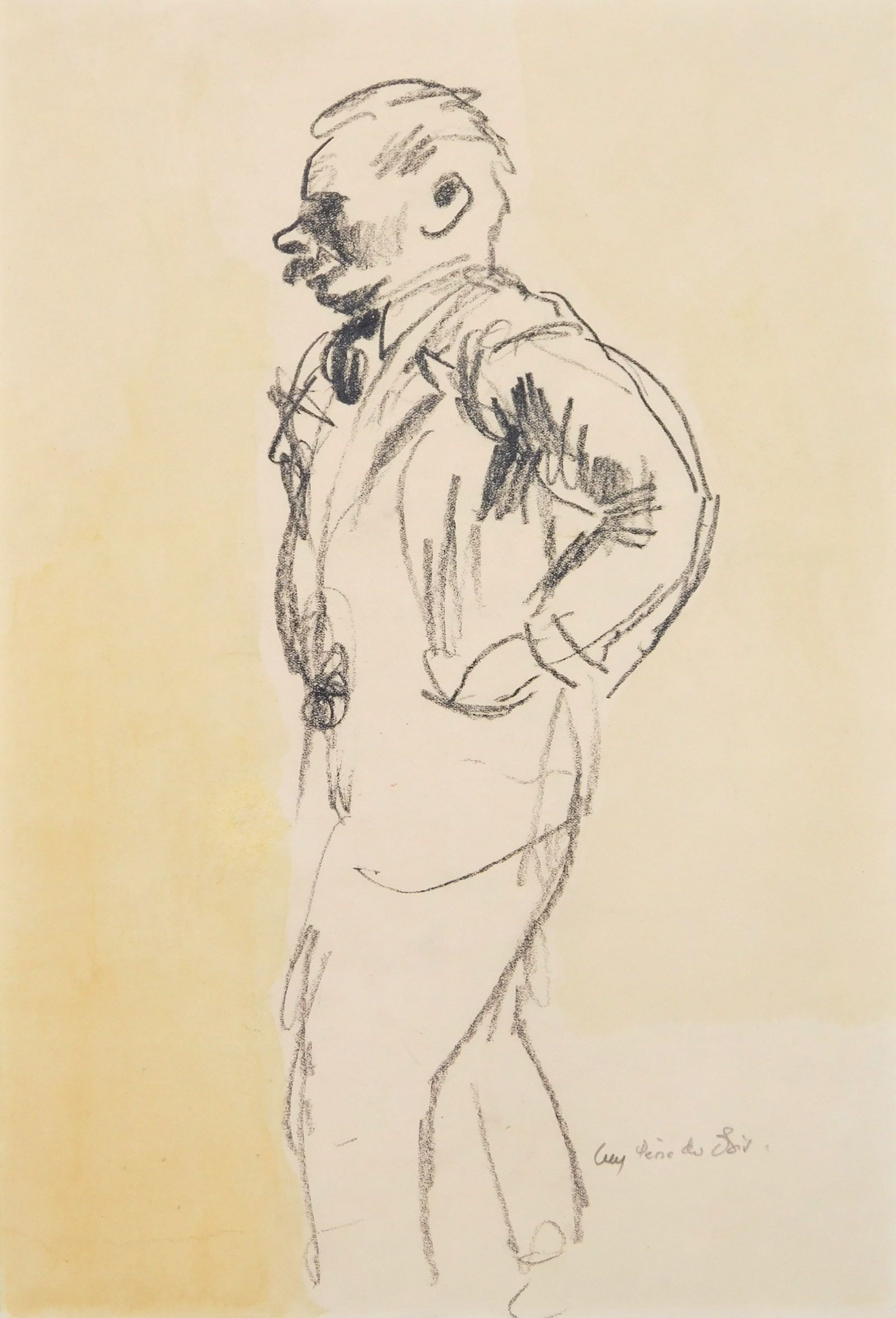 Guy Pene Du Bois (American, 1884-1958) pencil and watercolor: Standing Man pencil and watercolor on paper, signed Guy Pene du Bois lower right. 14 x 9 1/2" Provenance: Private collection- New York, NY