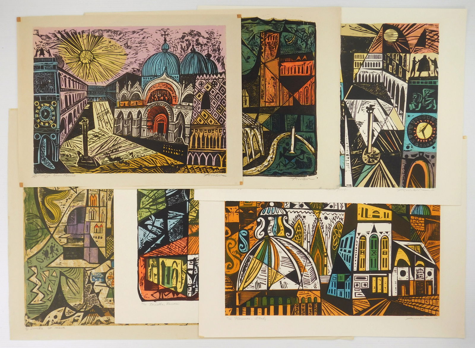 6 Irving Amen (American, 1918-2011) woodcuts (1 of 8)