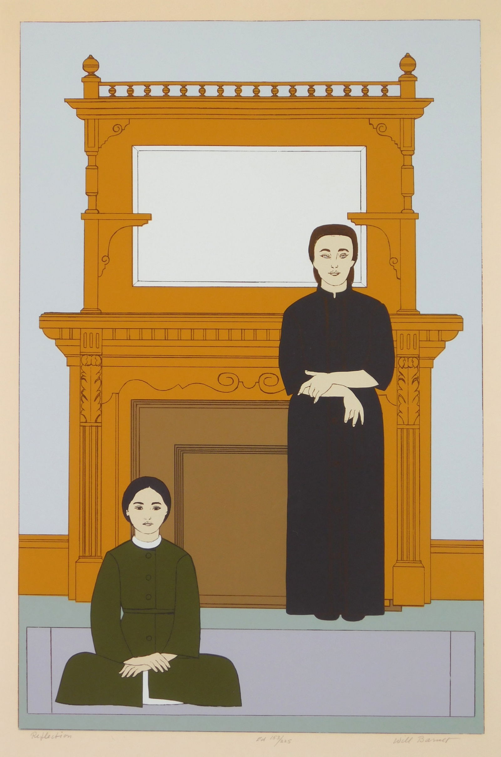 Will Barnet (American, 1911-2012) silkscreen: Reflection silkscreen in colors, 1971, signed, titled and numbered 153/225 in pencil, published by Aquarius Press, NY, printed by Fine Creations, New York. 22 3/4 x 15