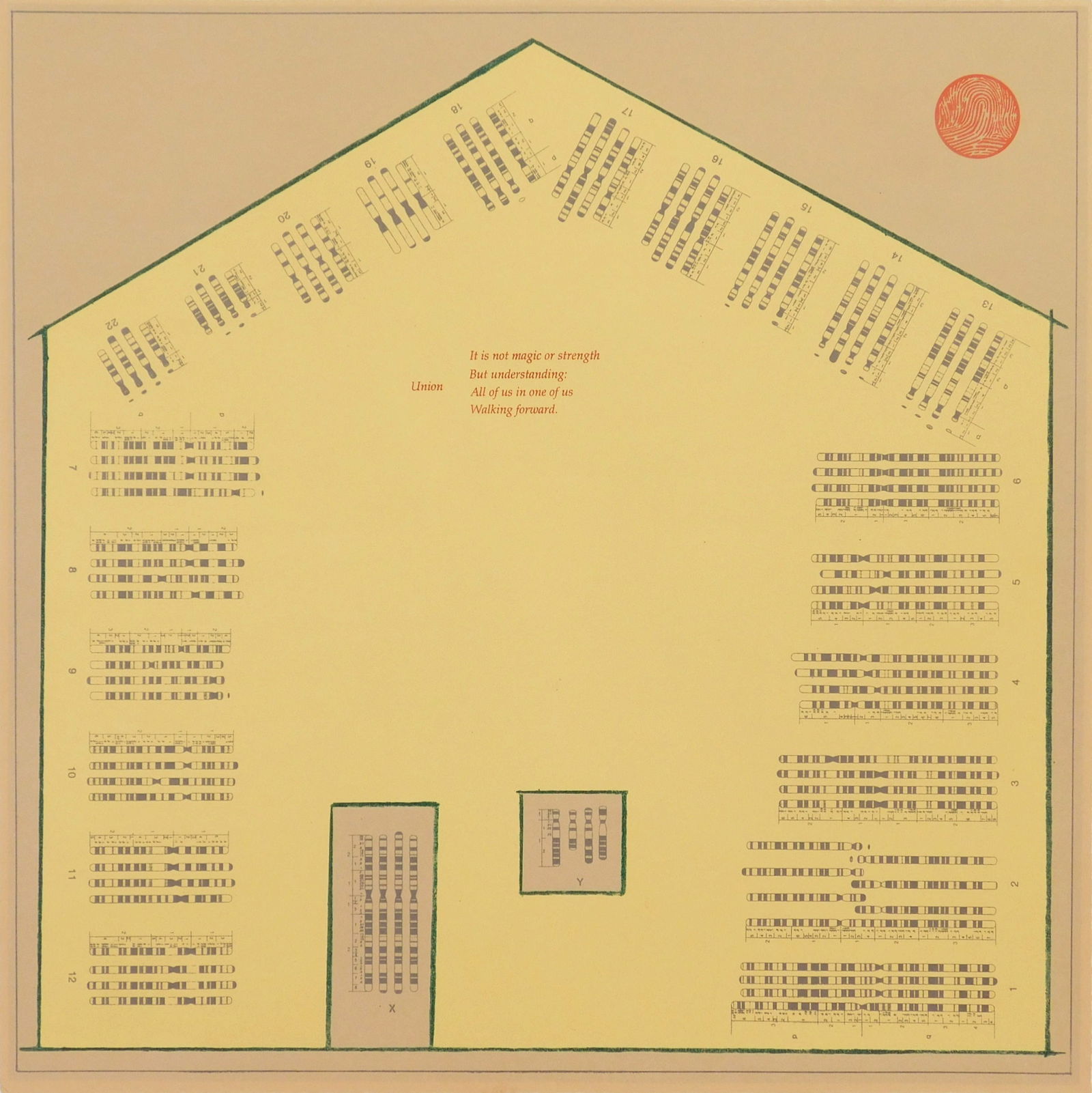 Enrique Chagoya (Mexican, 1953- )and Alberto Rios lithograph: You Are Here lithograph in colors and rubber stamp, 2000, signed by both artist, dated and numbered 7/60 in pencil verso, from the You Are Here series. 17 x 17" Provena
