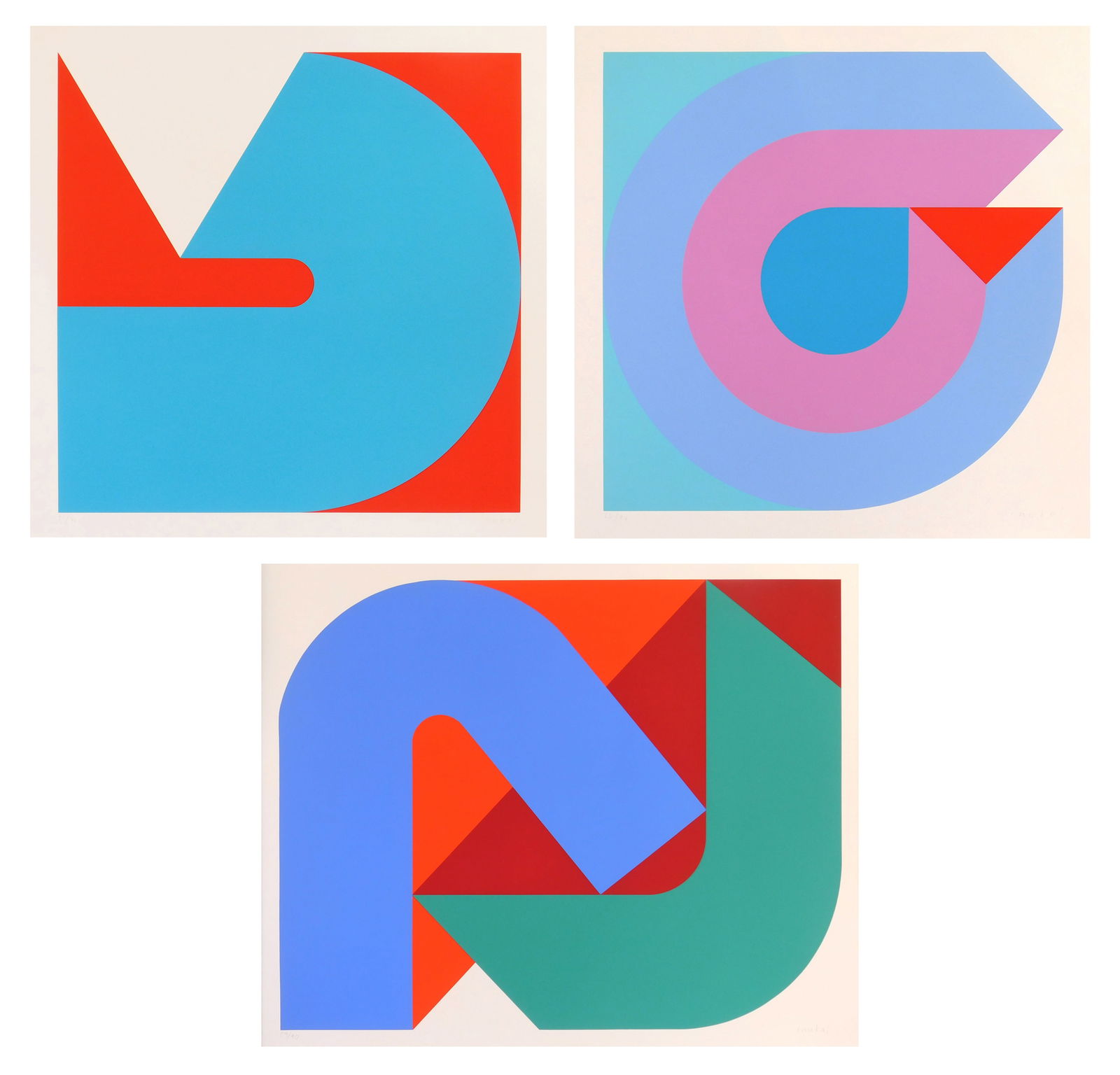 3 Kyohei Inukai (Japanese, 1913-1985) silkscreens: Untitled 3 silkscreens in color, all signed and numbered in pencil. 24 x 24'' ea; Provenance: Private collection- Canton, OH