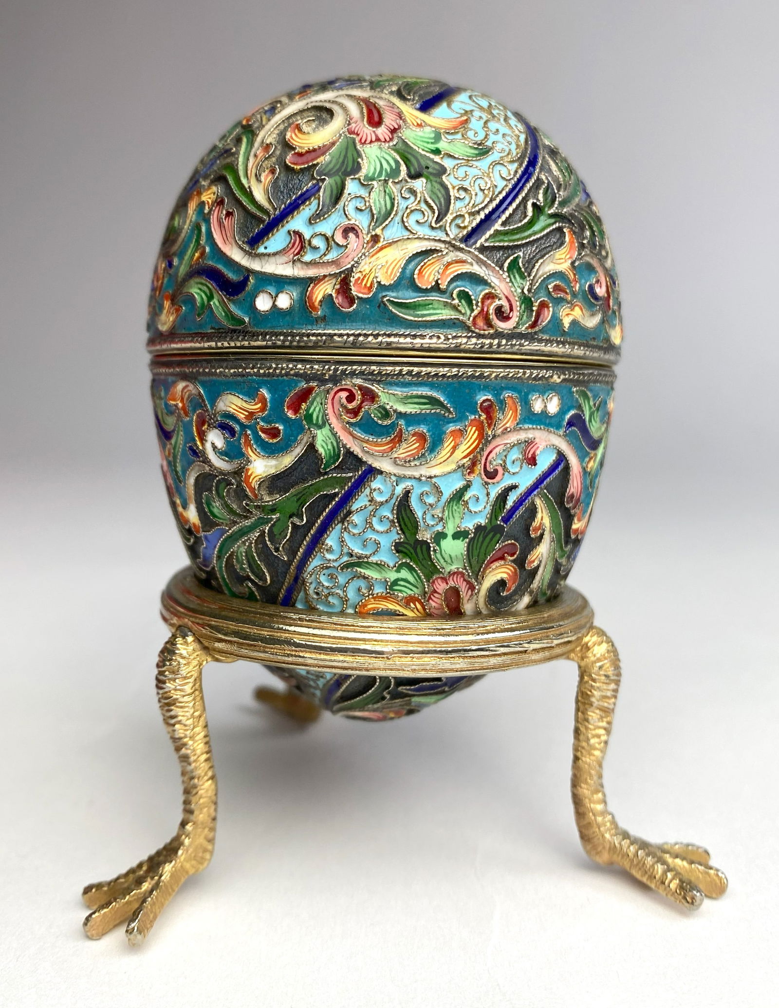 A Russian 88 silver and enamel Easter egg box (1 of 4)