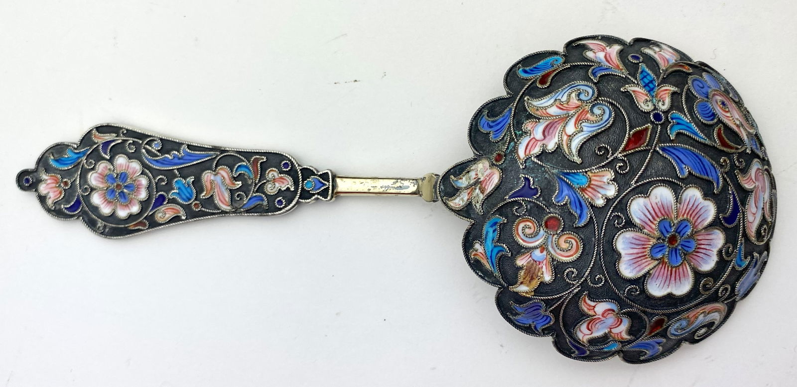 A Russian 84 silver and cloisonne enamel spoon (1 of 4)