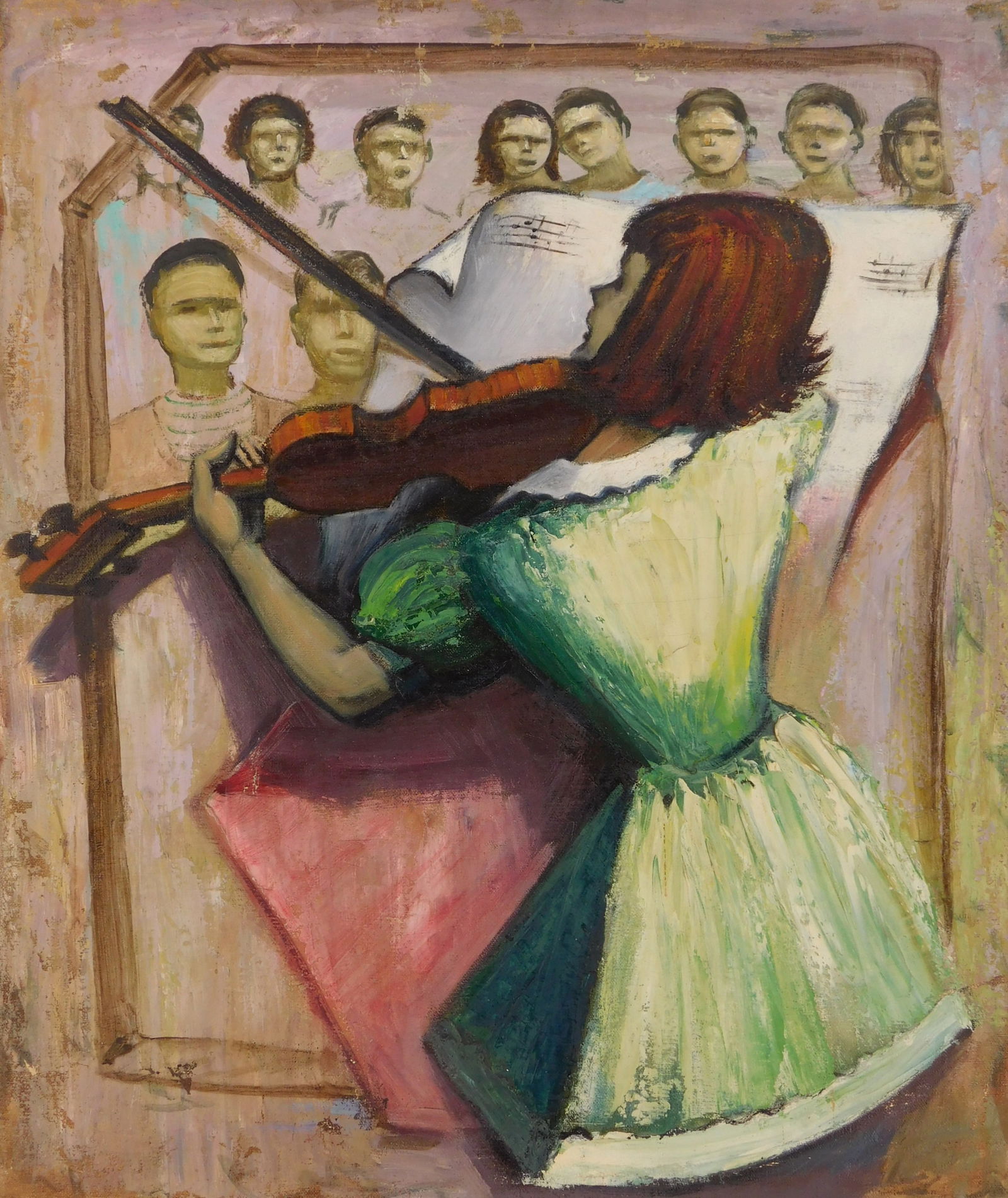 Albert Pels (American, 1910-1998) oil: Young Girl Playing Violin oil on canvas (unstretched), 23 3/4 x 20" Provenance: Private collection- New York, NY; By descent estate of the artist.