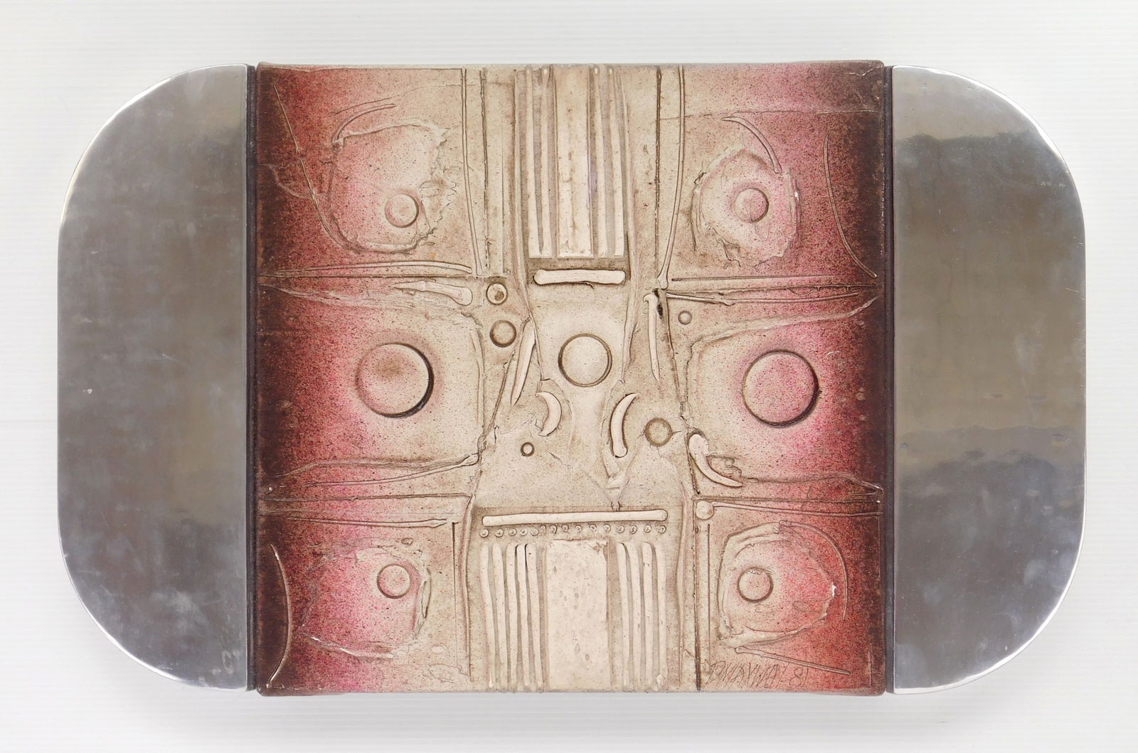 Paul Maxwell (American, 1920-2015) acrylic and mixed media: Unique mixed media sculpture, 1981, signed P. Maxwell '81 lower right. 18 x 29 1/2" Provenance: Private collection- Canton, OH