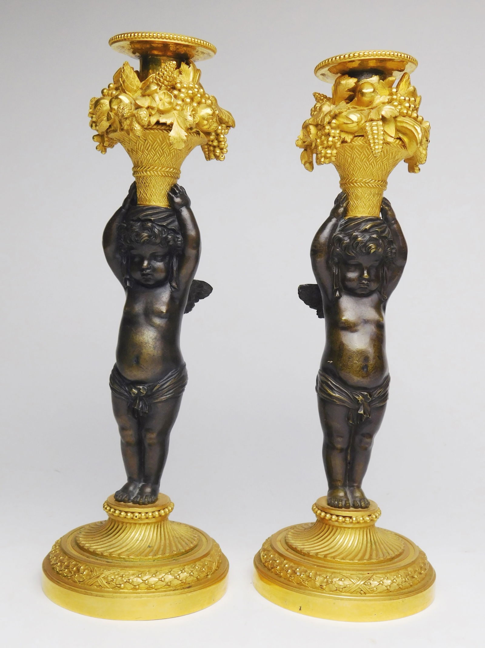 Pair of 19th c. French bronze candlesticks (1 of 5)