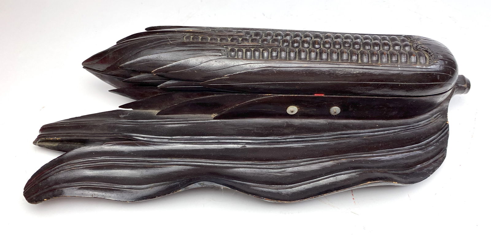 Carved wood double inkwell/ music box (1 of 4)