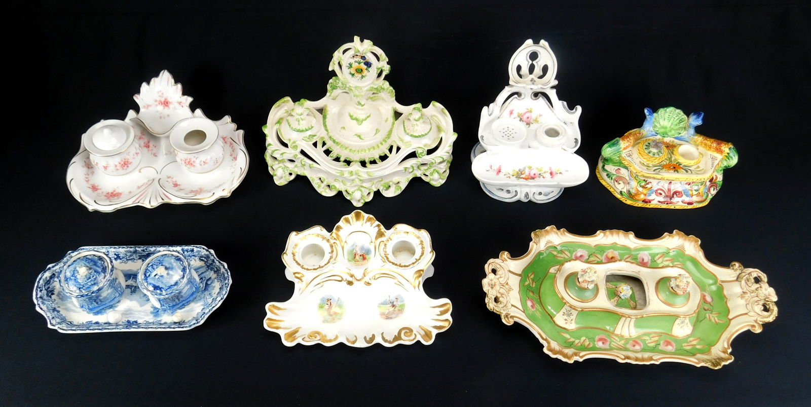 7 European porcelain double inkwells (1 of 5)