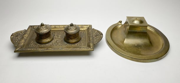 2 Brass inkwells