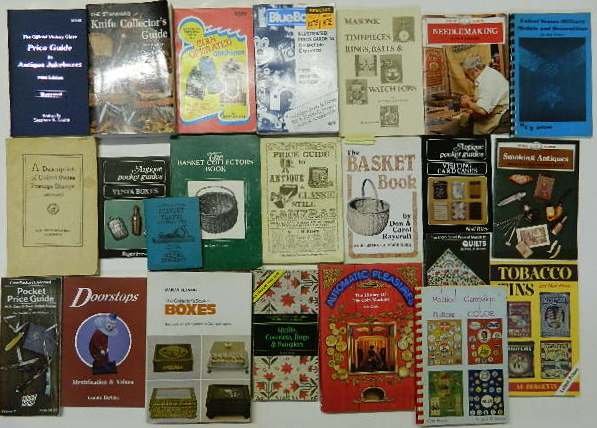 25 Books on Antiques and Collectibles: 25 Books on Antiques and Collectibles- including Political Buttons, Toys, Disney, Basket, Vesta Boxes, Masonic, Military Medals, Cameras, Coin Operated Machines, Tobacco Tins, Quilts, Knives, Door Sto