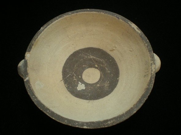 Miniature Greek plate: Miniature Greek plate, white painted I ware Cypro Geometric I, 1050 - 950 B.C., Cyprus. Ex: Cesnola collection of the Metropolitan, Purchased by J. L. Stanford in 1884 for University of Stanford, Stan