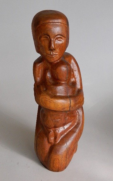 Mary Cook carved wood sculpture: Mary Cook- Mother and Child- carved wood sculpture. 21''h