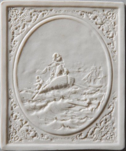 19th c. Lithophane panel: 19th c. Lithophane panel- Ship at Sea. 4 1/2 x 3 1/4''