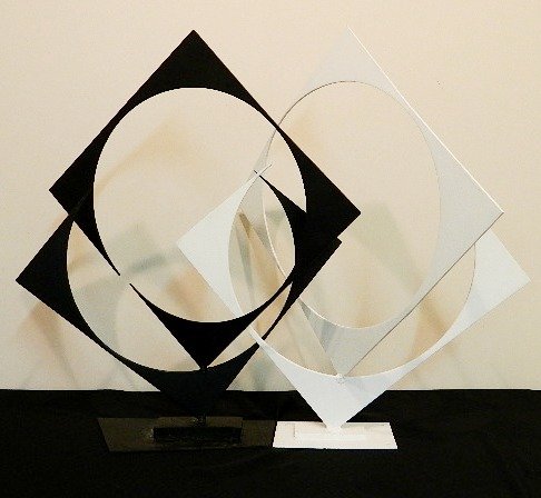 Mary Cook 2 steel sculptures: Mary Cook- Untitled- 2 steel sculptures, black and white. 34 1/2''h