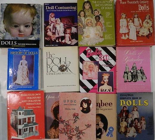 12 Books on doll: 12 Books on doll- The Doll Book; Open Mouth Dolls; Doll Costuming; The Collectors Encyclopedia of Dolls; Dolls The Wide World Over; The Collectors History of Dolls; Make Your Own Dollhouses And Dollho