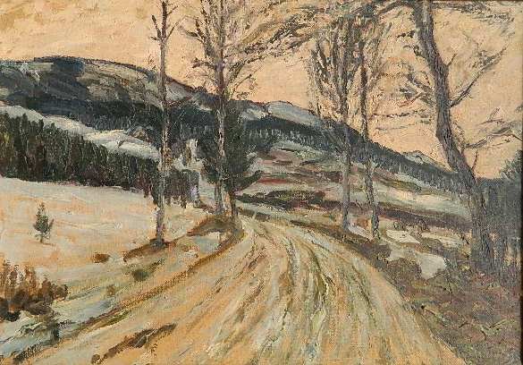 Rinard Reitzsen oil: Rinard Reitzsen- Winter Landscape- oil on canvas, 1914, signed Richard Pirtzsen (?) 1914 lower right, Muncher Seccession. 18 3/4 x 26 1/2''