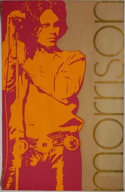 Jim Morrison promotional poster, 1969: Jim Morrison promotional poster, 1969, marked- Pandora Prod/ D. Nordahl/ Photo by Barich/ Item 84. 33 x 21 3/4'' Holes in corners from being posted to a wall.