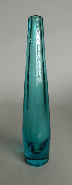 Orrefors glass vase and bowl: Orrefors glass vase and bowl- in turquoise glass, both signed. 14 1/2''h