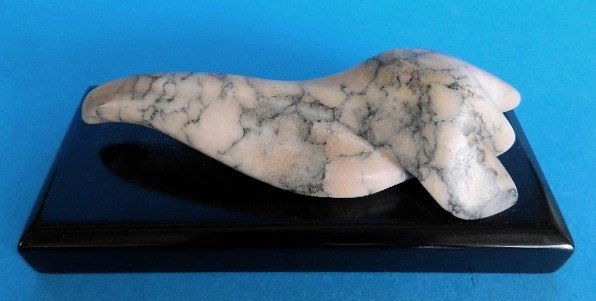 20th c. American School carved alabaster: 20th c. American School- ''Slippery Mother''- carved alabaster. 1 1/2''h x 6 1/4''