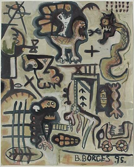 B. Borges 2 tempera: B. Borges- Untitled- 2 tempera on paper, 1995, both signed and dated. 32 x 21 1/2''; 29 x 23''