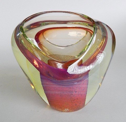 Irving Slotchiver glass vessel: Irving Slotchiver- Untitled- glass vessel, 1988, signed and dated on bottom. 5 3/4''h