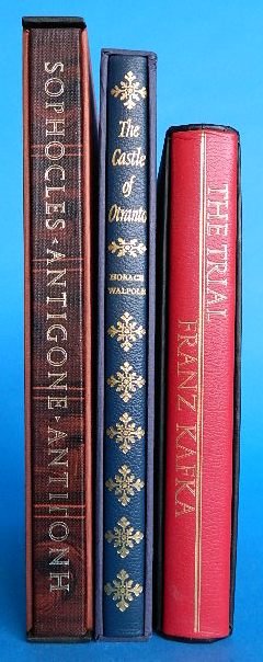 3 Limited Editions Club books, 1975: 3 Limited Editions Club books, 1975- 1.) Kafka, Franz- ''The Trial''- ills. by Alan E. Cober; 2.) Sophocle- ''Antigone''- ills. by Harry Bennett; 3.) Walpole, Horace- ''The Castle of Otranto: A Gothic