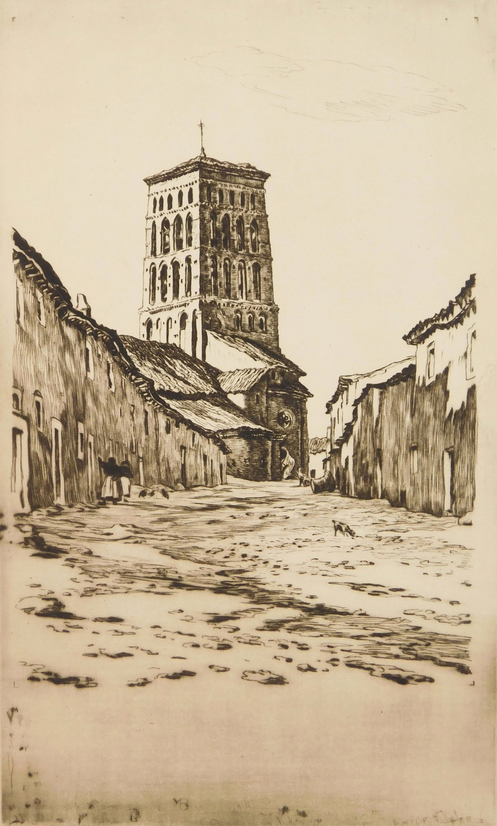 Muirhead Bone (British, 1876-1953) drypoint: Afternoon, Sahagun drypoint, 1929, signed in pencil. 11 7/8 x 7 1/8" Dodgson 433 Provenance: Private collection- Portland, OR
